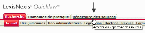 onglet Rpertoire des sources