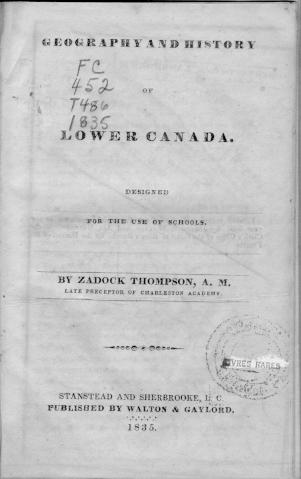 Page titre de Geography and history of Lower Canada