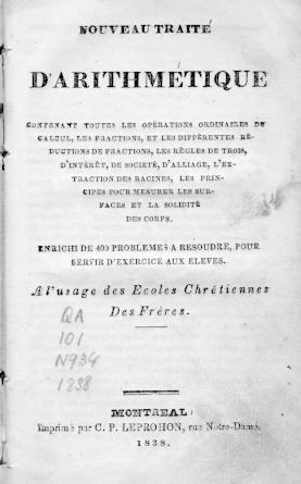 Page titre du Nouveau traité d'arithmétique