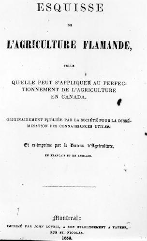 Page titre de Esquisse de l'agriculture flamande, telle qu'elle peut s'appliquer au perfectionnement de l'agriculture en Canada