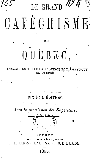 Page titre de Le grand catchisme de Qubec  l'usage de toute la province ecclsiastique de Qubec