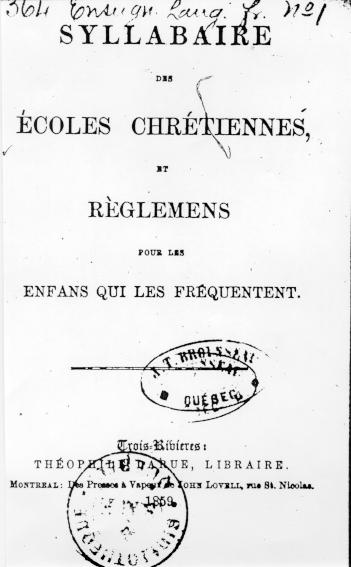 Page titre de Syllabaire des coles chrtiennes et rglement pour les enfans