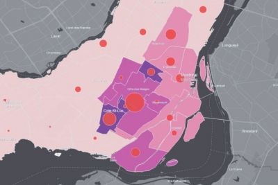 Carte «Distribution géographique et temporelle de la COVID-19 au Québec»